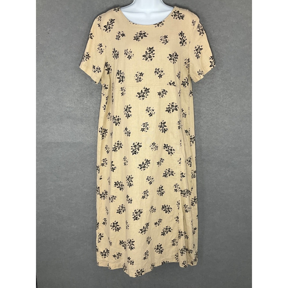 TY Original Wear Dress‎ Women Sz L Floral Linen Blend Midi Cottagecore VTG
